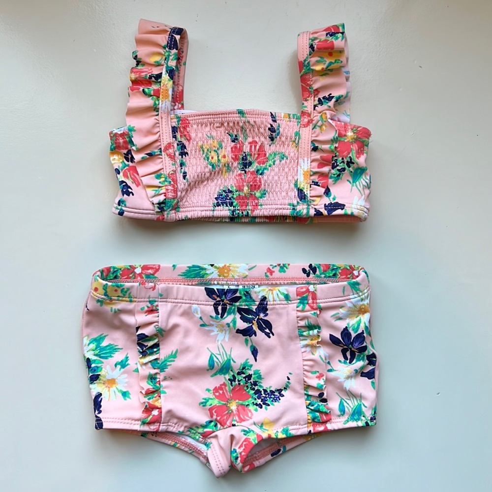 Janie and Jack pale orange floral bikini